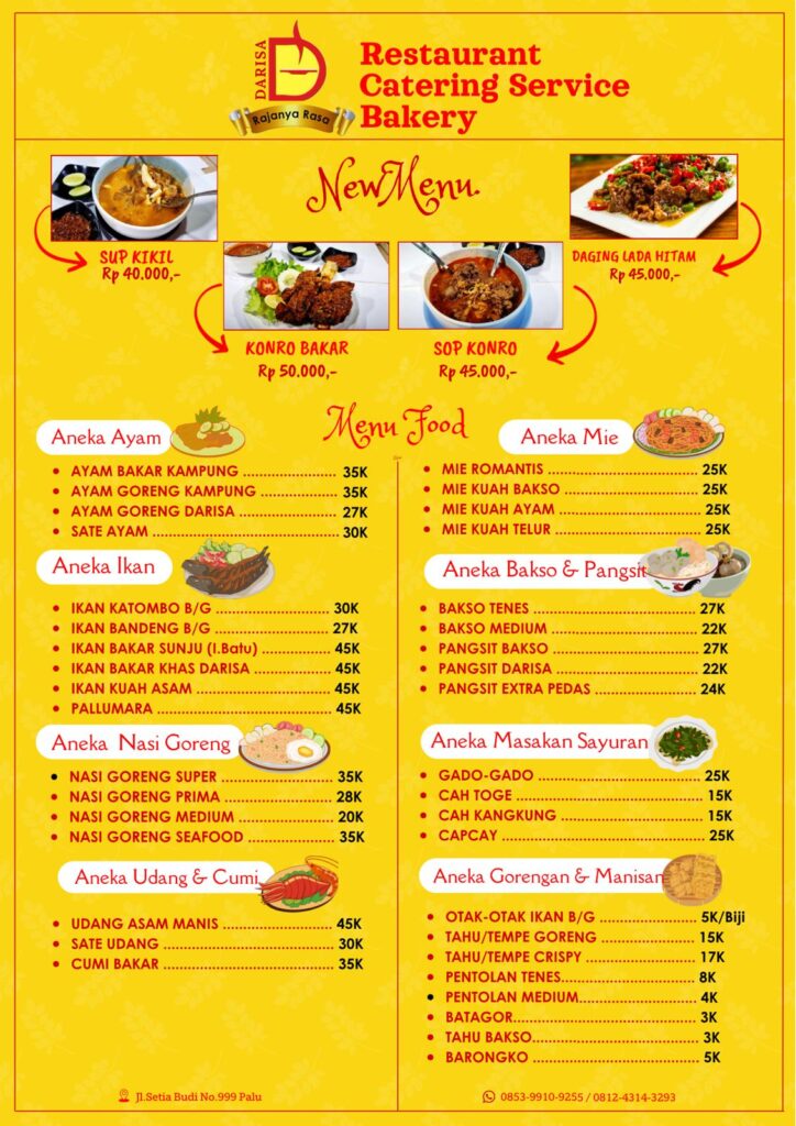 menu rumah makan darisa palu